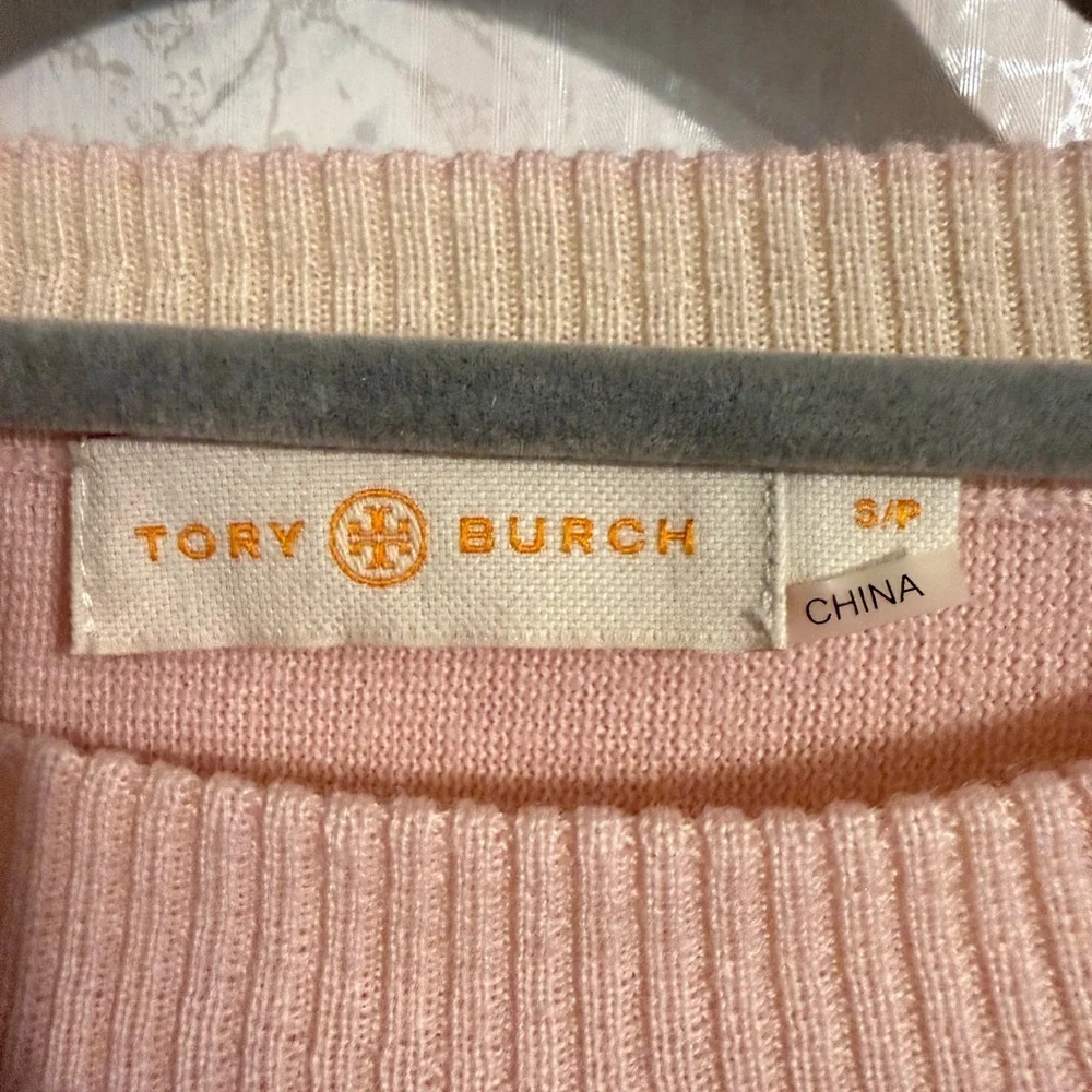 Tory Burch Kimberly merino wool sweater featuring embellished flare cuffs.  S/P